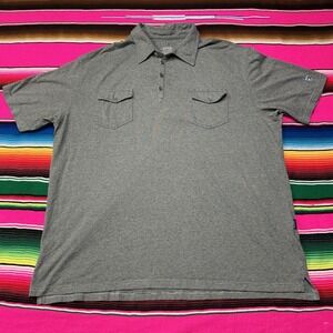 2/$30 Kuhl Polo Shirt Mens‎ 2XL Grey Striped Pockets Outdoor Logo Hiking Casual